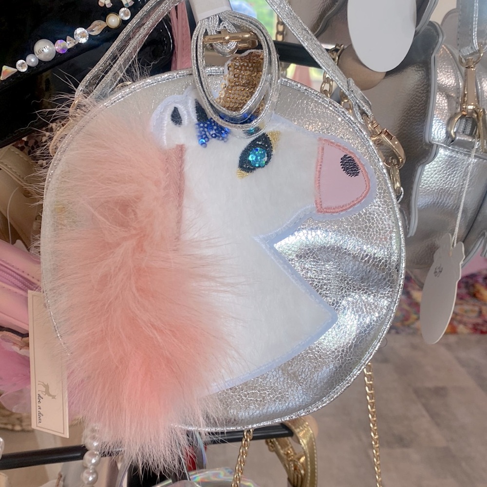 Adorable little girls round unicorn handbag with strap